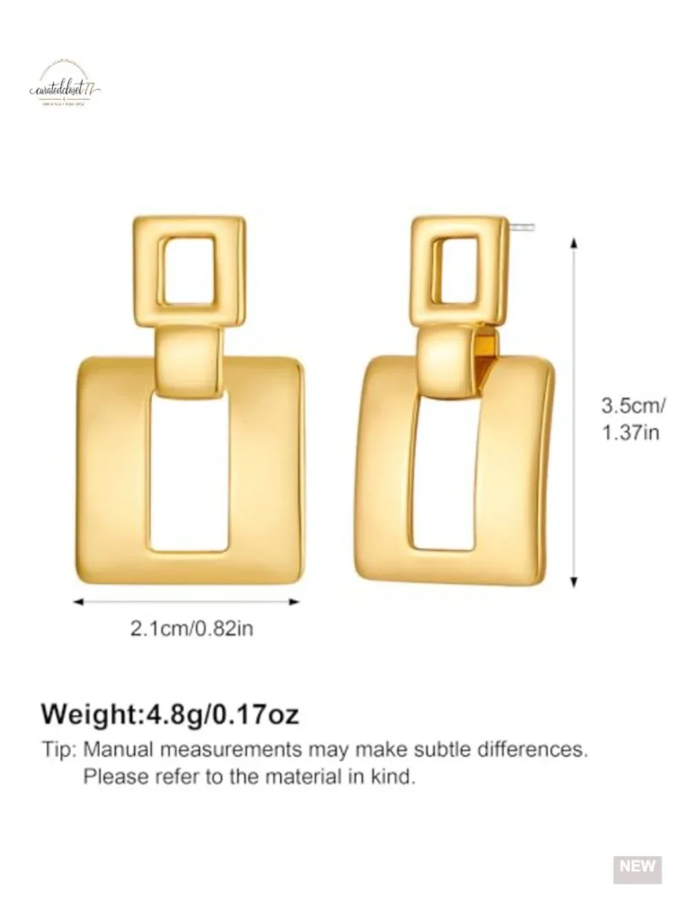 Geometric Square Dangle Earrings Hypoallergenic Brass
